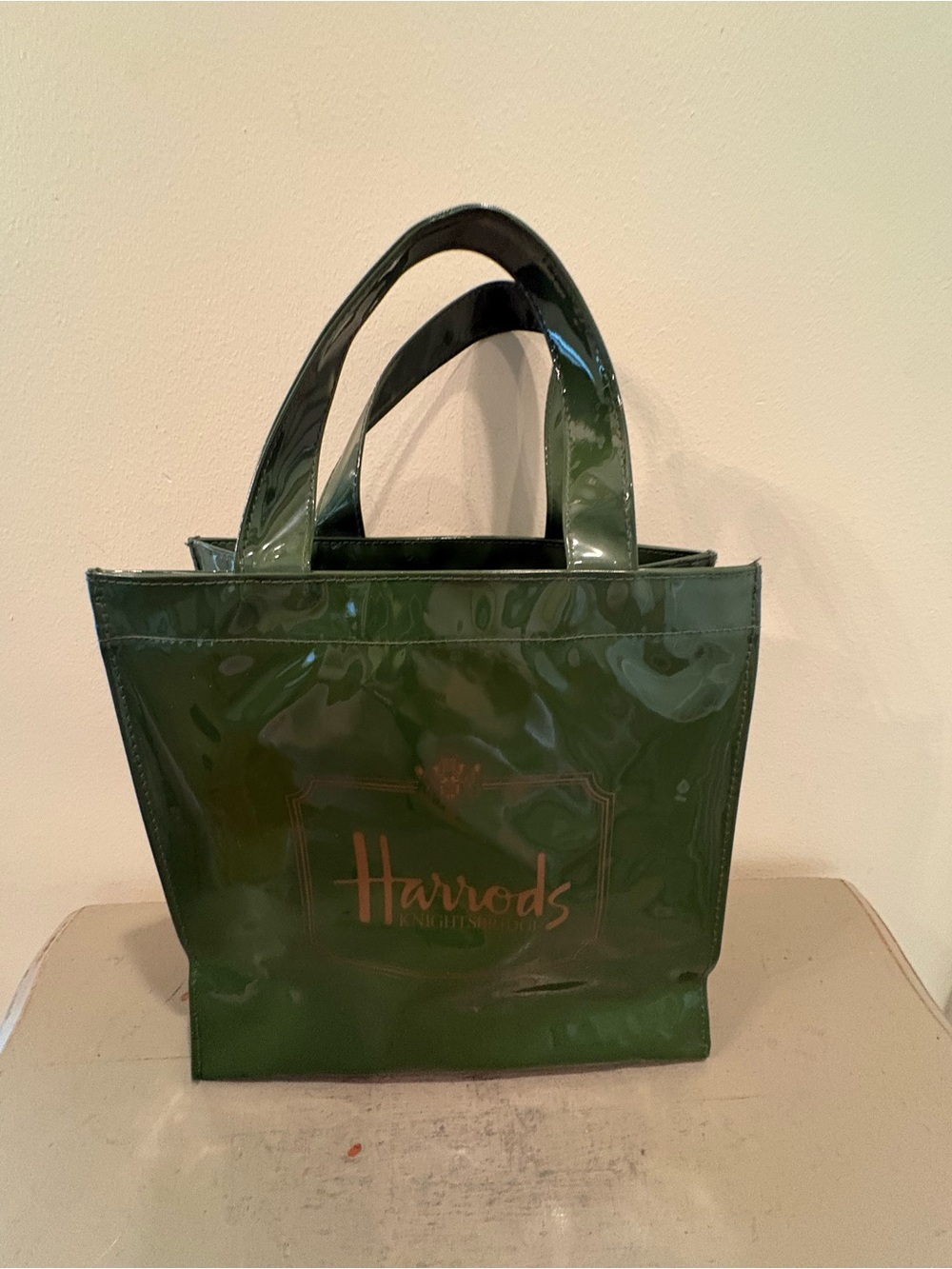 Harrods Glossy Dark Green Patent Tote Bag